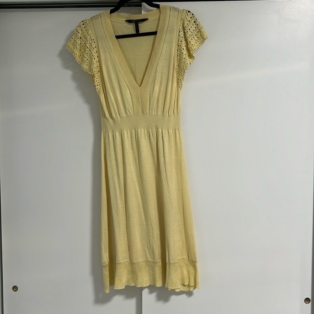 BCBG  MAXAZRIA Dress Yellow Silk/Cotton Blend Sz Large